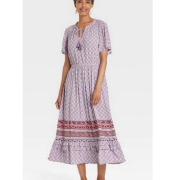 Knox Rose Lilac Haze Flutter Sleeve Prairie Maxi Dress - Picture 1 of 4